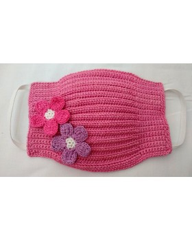Happy Threads Handmade Crochet Cotton Masks with Floral Motifs-  Dark Pink